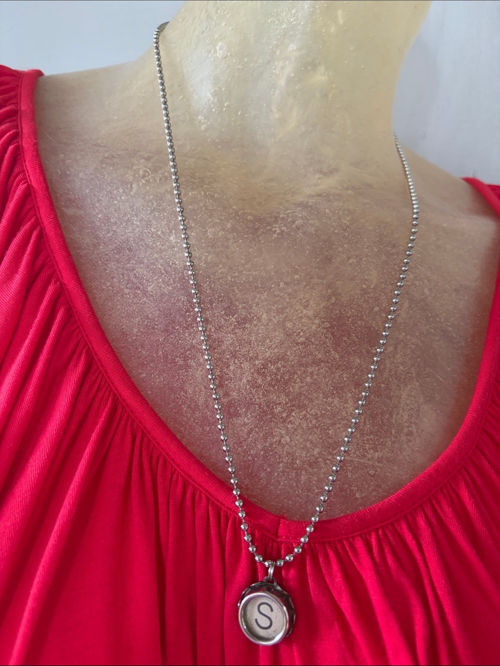 Typewriter Initial S Monogram Pendant Necklace in Silver